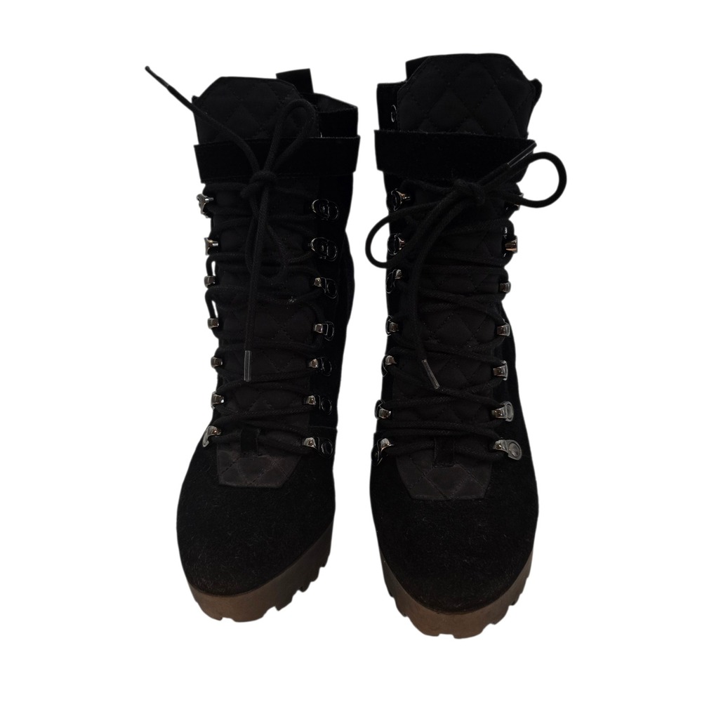 GUESS Black Quilted Lace Up‎ Women's Platform Ankle Boots Heeled Combat Size 7.5 - Picture 3 of 10